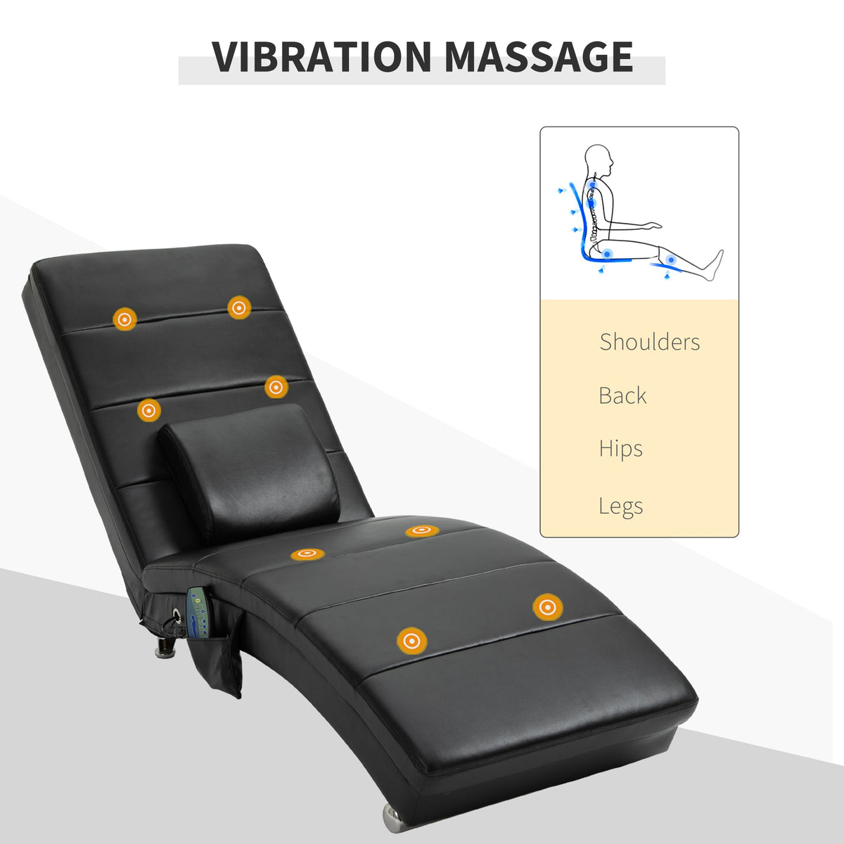 Leather Recliner with Massage Function, 8 Massage Points, Remote Control, High Backrest, Black
