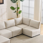 Semi-Compressed Modular Sofa Set, Versatile Flexible Wood Frame, Beige Linen Fabric