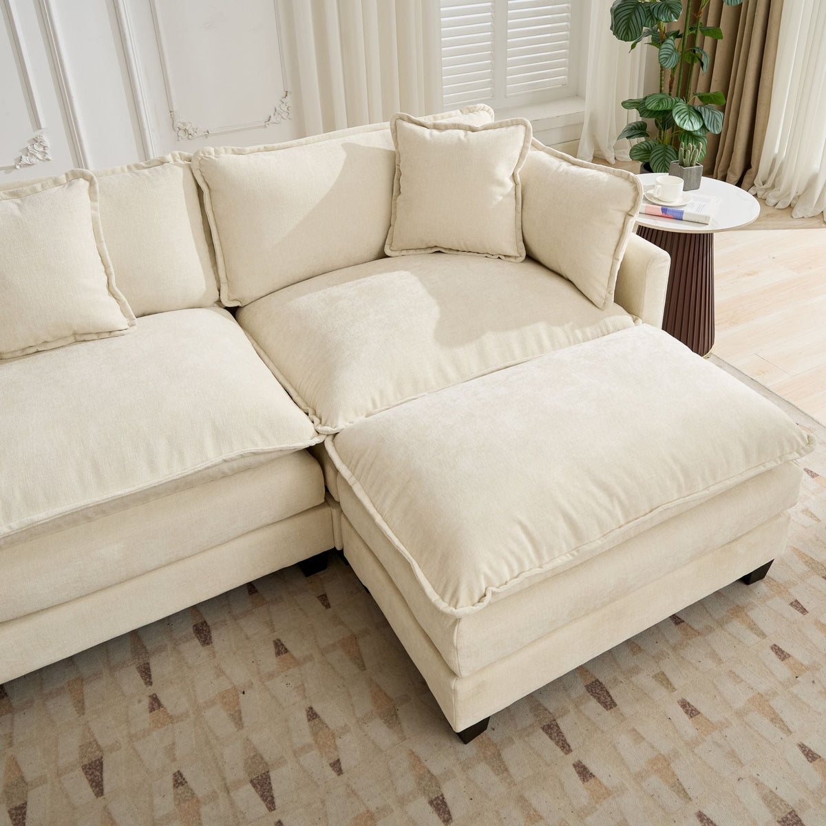 Cloud Sofa Ottoman - Modern Sectional Upholstered Cushion - Chenille Beige