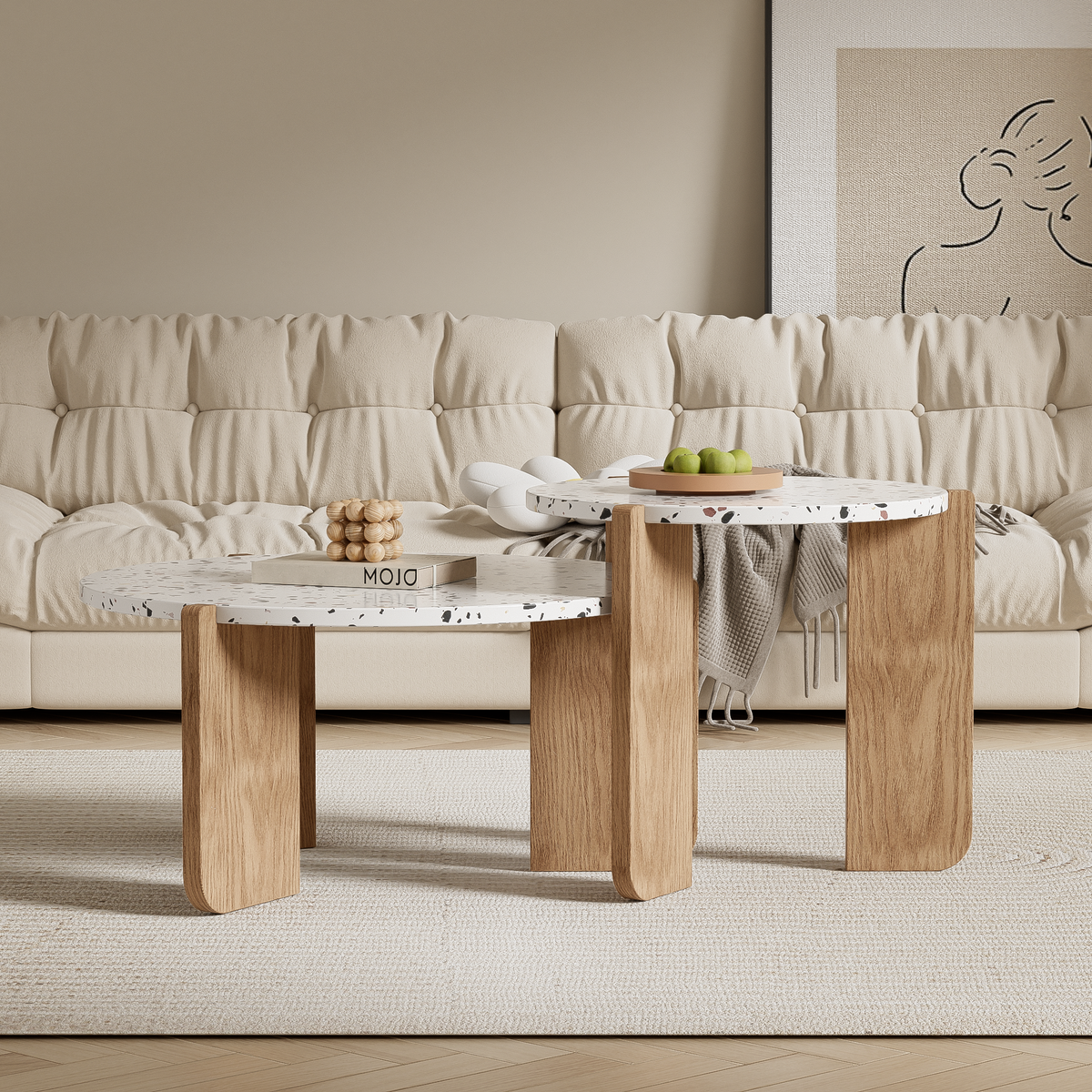 Modern Modular Coffee Table Set of 2 for Living Room, Sofa Side, Balcony