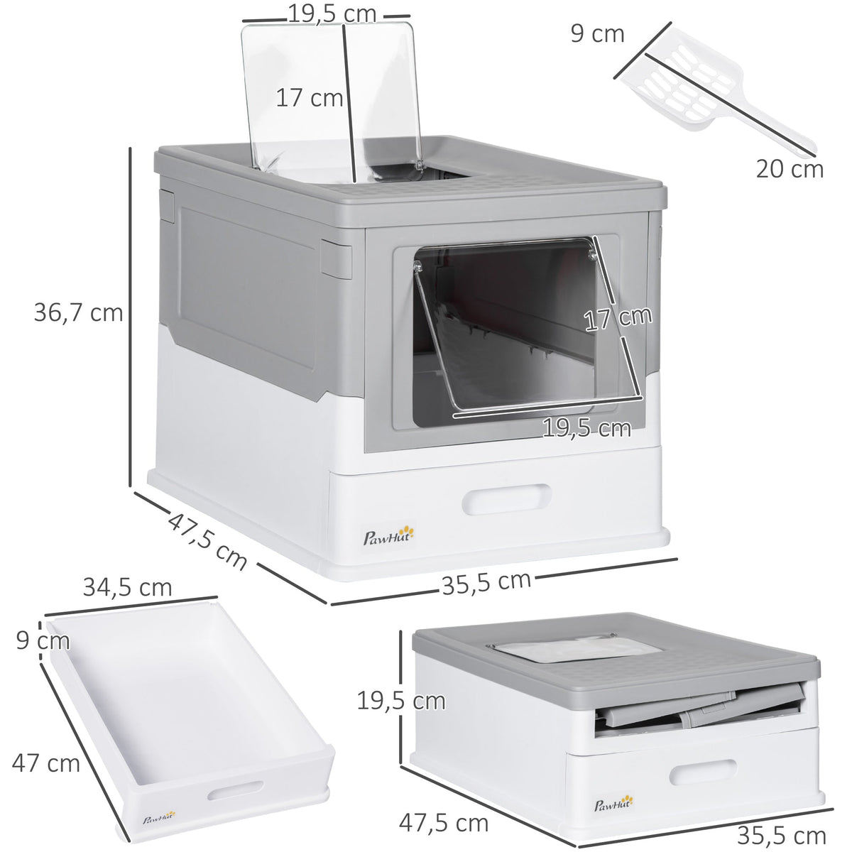 Cat Litter Box with Lid, Scoop, Deodorizing Box, Plastic