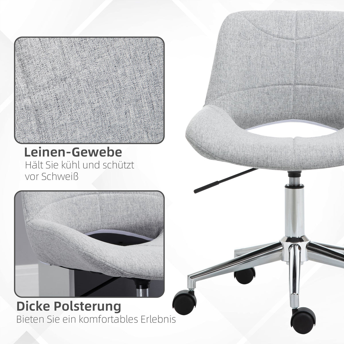 Office Chair, Armrest-Free Swivel, 110 kg, Light Grey