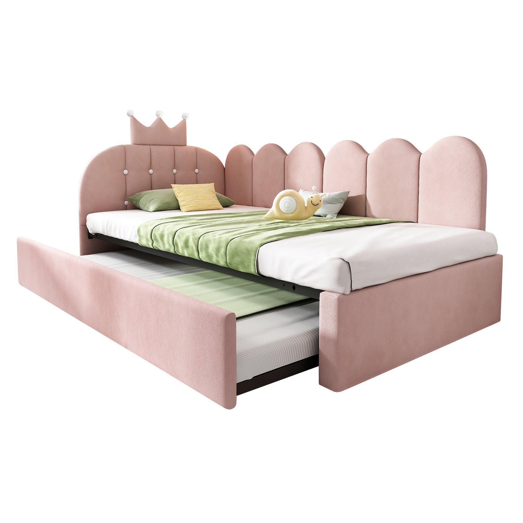 Sofa Bed with Pull-out Bed, 90x200cm Single Guest Bed with Crown Lattice Design, Pink Velvet