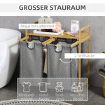 Laundry Basket with Platform, 2 Bags, Bamboo Grey+Natural