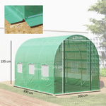 Greenhouse 3x2x2m Polytunnel with 6 Windows, Roll-Up Door, UV-Resistant, Green