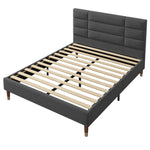 Upholstered bed, double bed with slatted frame 140x200cm, dark grey linen