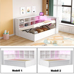 Sofa Bed, 90x200 Multifunctional with Sockets, Storage, Light Bar, Hydraulic, Solid Wood, White