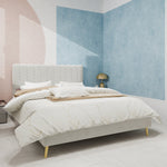 Upholstered Bed, Minimalist Plush Headboard 140x200cm, Beige