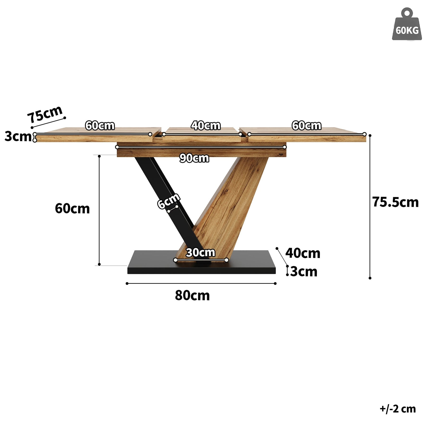 Extendable Dining Table with Internal Leaves and Seats 4-6, Wood Grain Finish