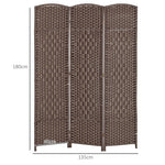 Room Divider, 3-Panel Folding, Weave Pattern, Pinewood, Brown