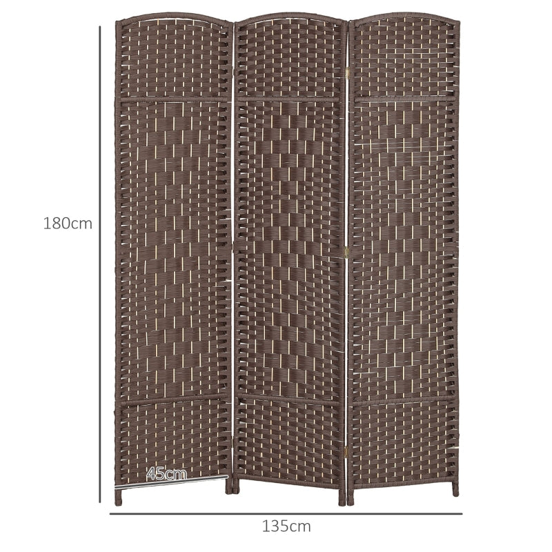 Room Divider, 3-Panel Folding, Weave Pattern, Pinewood, Brown