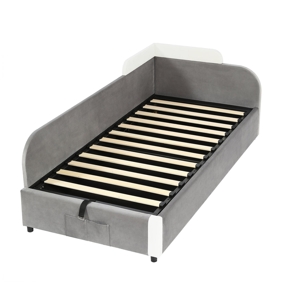 Upholstered Bed, Hydraulic with Storage, Velvet+Plywood Grey 90x200cm