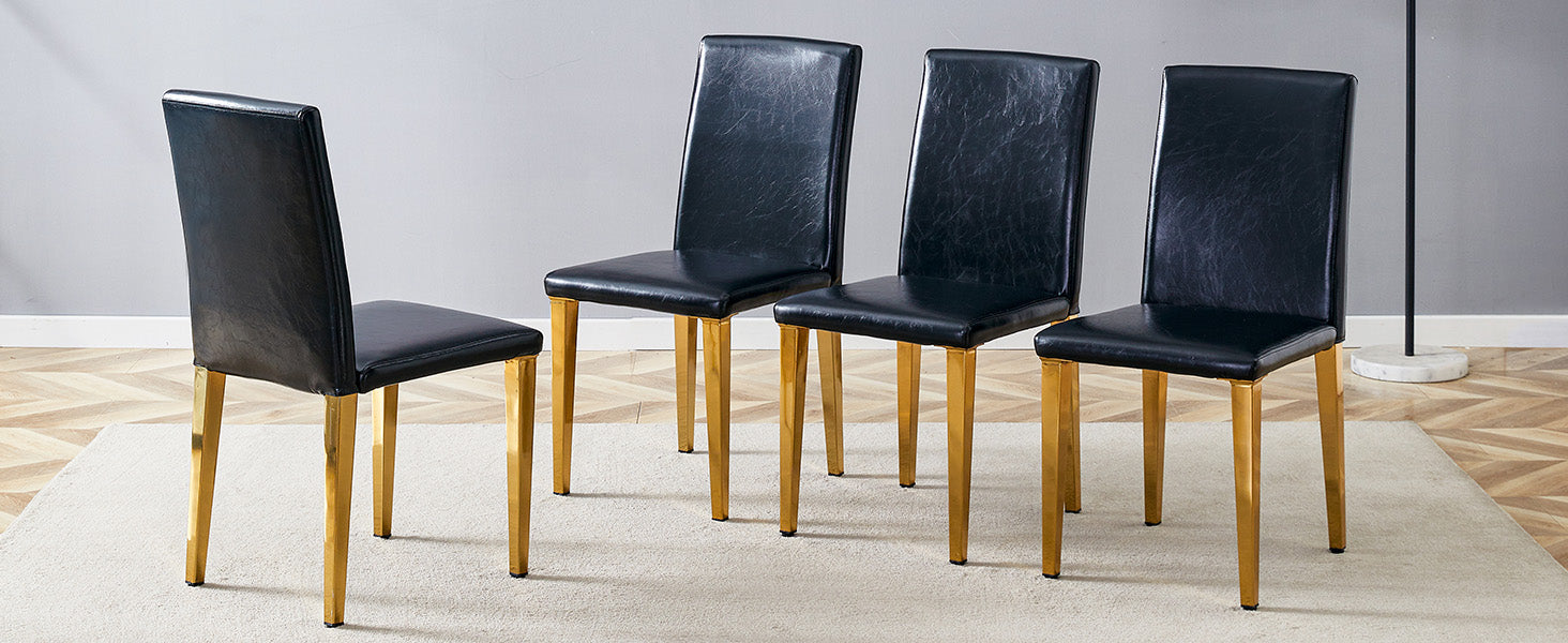 Minimalist Dining Chairs Set of 4, European Lightweight Luxury Style, Black and Gold