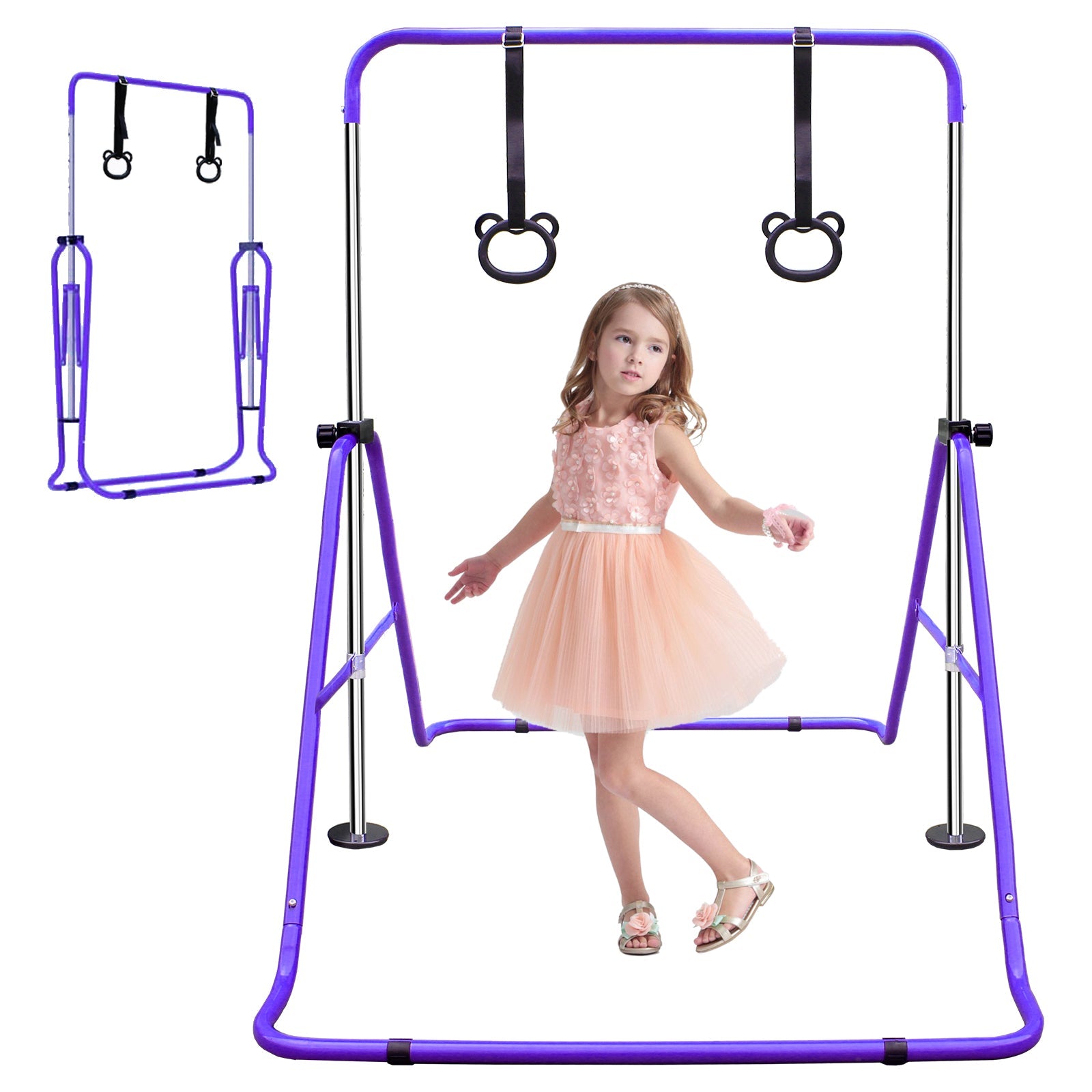 Expandable Gymnastics Bar, Height Adjustable Folding Junior Training, Purple