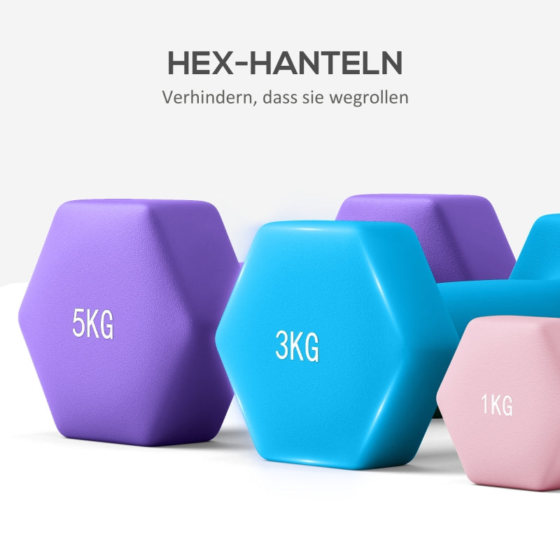 Dumbbell Set with Storage Rack, 6 Piece Weight Set (1kg, 3kg, 5kg) for Fitness Training