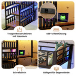 Bunk Bed with 3 Beds, LED Lights, Desk and USB Ports, Black