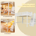 Loft Bed 140x200cm with LED Lights & Storage Ladder, White