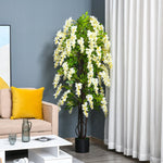 Artificial Plant White Wisteria, 165cm, Potted, Plastic