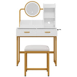 Modern Dressing Table with LED Mirror, Stool & Power Outlets, White
