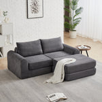 Corduroy 2-in-1 Sofa Bed with Two Pillows and Removable Footstool, Corduroy