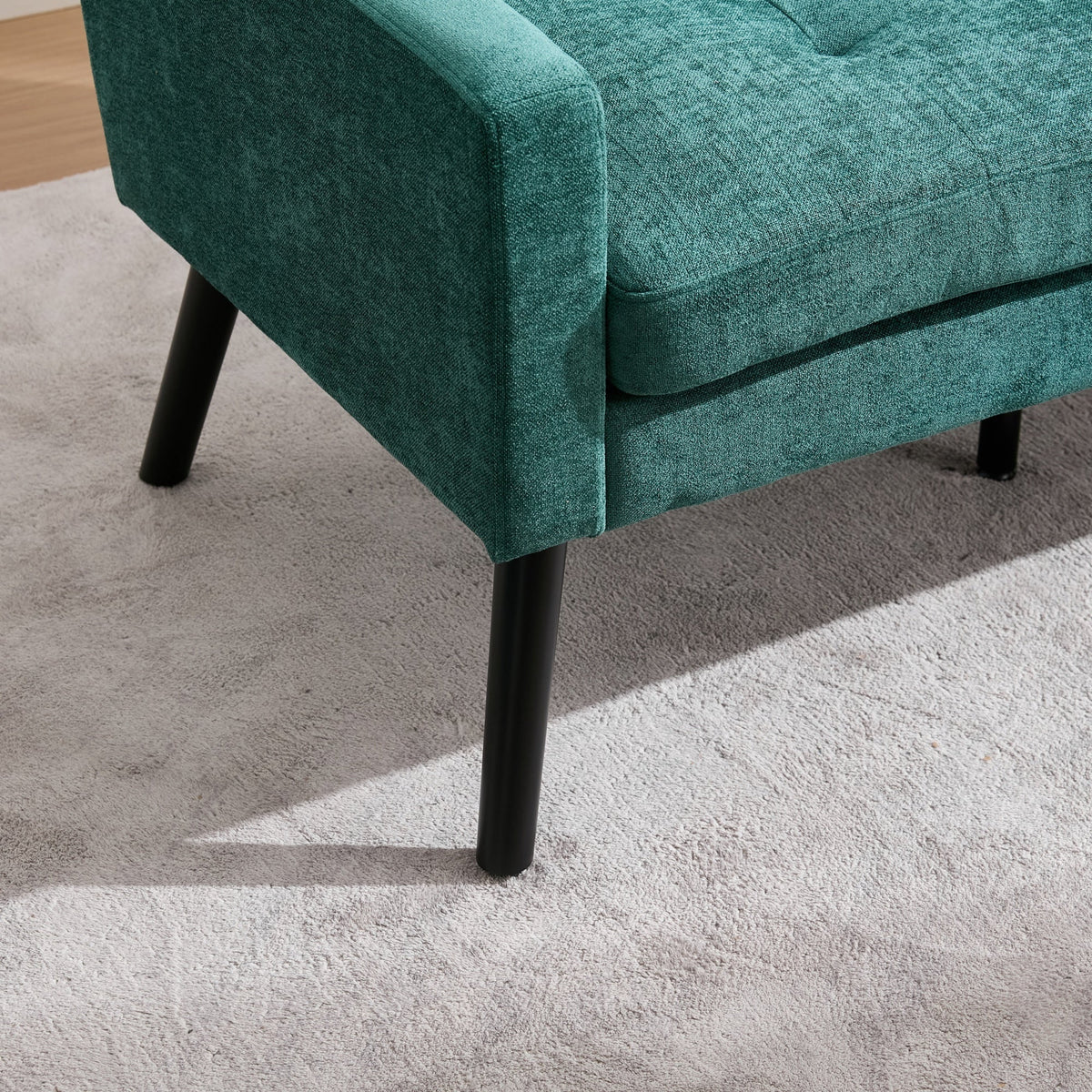 2-Seater Linen Bench with Solid Wood Legs and Button Tufting, Natural Linen Tone