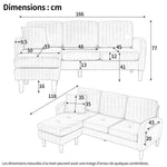 L-shaped Corner Sofa with Chaise Longue, 3-Seater Modular Design, Corduroy Fabric