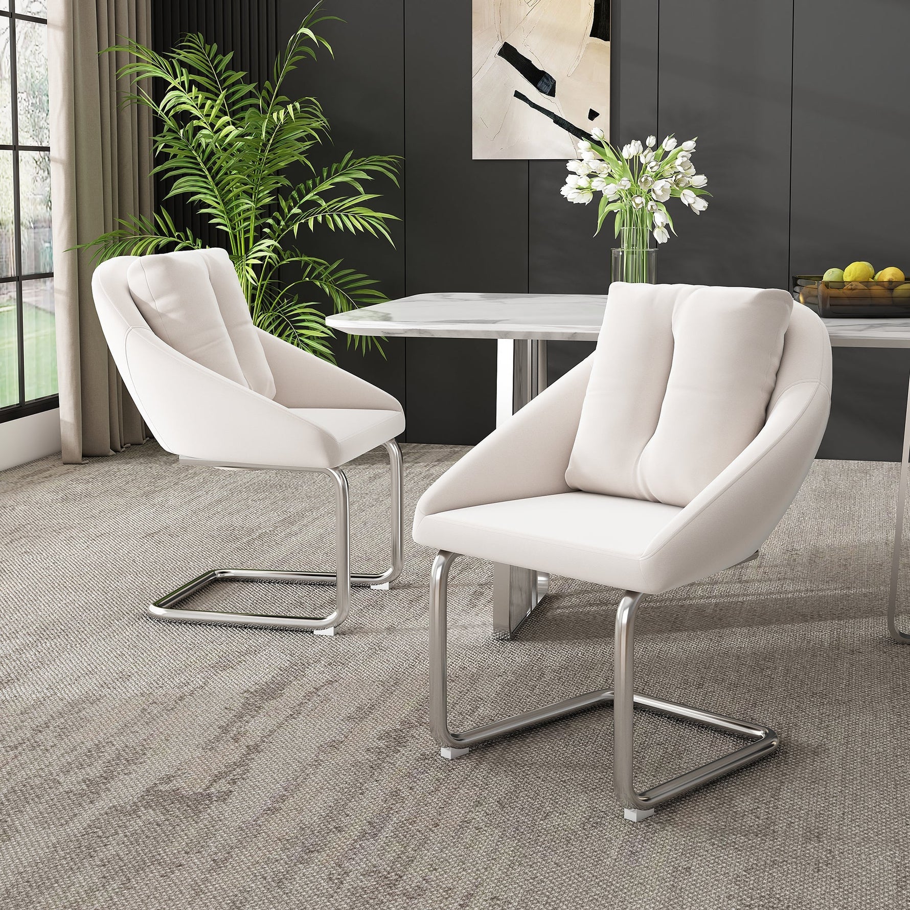 Velvet Dining Chair Set of 4, Luxurious Swivel with Cushions and Curved Legs, Beige Samt