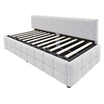 Upholstered Sofa Bed 90x200cm Hydraulic Storage Classic Check Pattern Light Grey Velvet