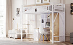 Metal Loft Bed, 90x200cm, Safety Rail with Window & Ladder, White