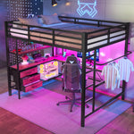 Loft Bed 140x200cm with LED Desk USB Port 3 Drawers Stairs - Black