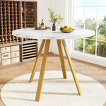 Dining Table Set 5-Piece Round 80x80x75 cm 4 Velvet Chairs, White Marble/Grey