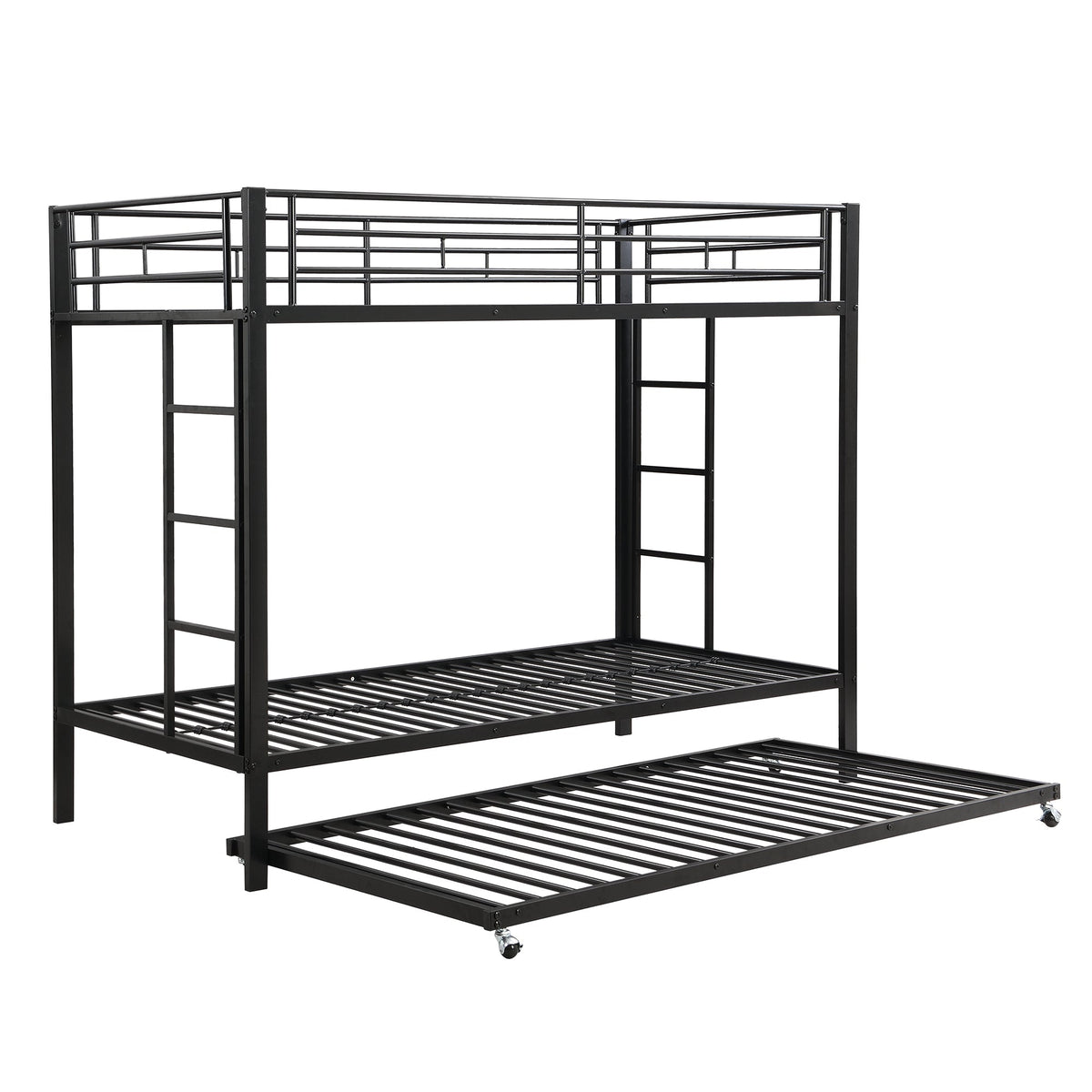 Bunk Bed 90x200cm with Pull-Out Bed Safety Railings EN747 Certified - Black Iron Frame