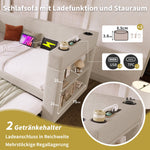 Upholstered Daybed Sofa Bed 90x200cm Pull-out USB/Type-C Armrests Linen Beige