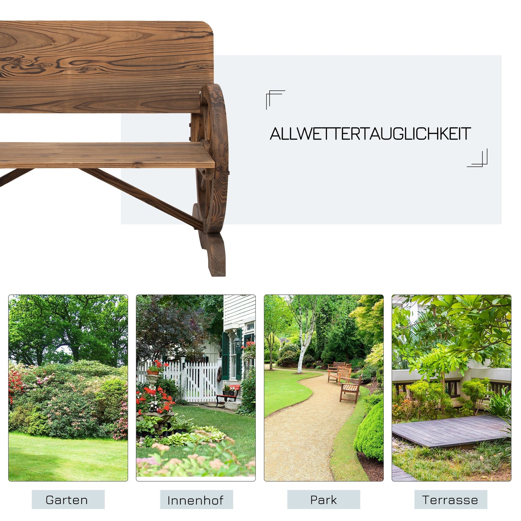 Garden Bench 2-Seater Rustic Wagon Wheel Design Solid Wood Brown