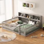Daybed Sofa Bed 140x200cm with Bedside Storage Railing, Grey Pine Wood