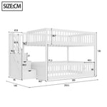 Bunk Bed 140x200, with Safety Stairs and Storage Drawers, White Wood