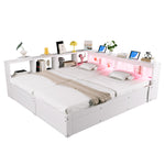 Multifunctional Sofa Bed 90/180x200cm with Storage & LED, White