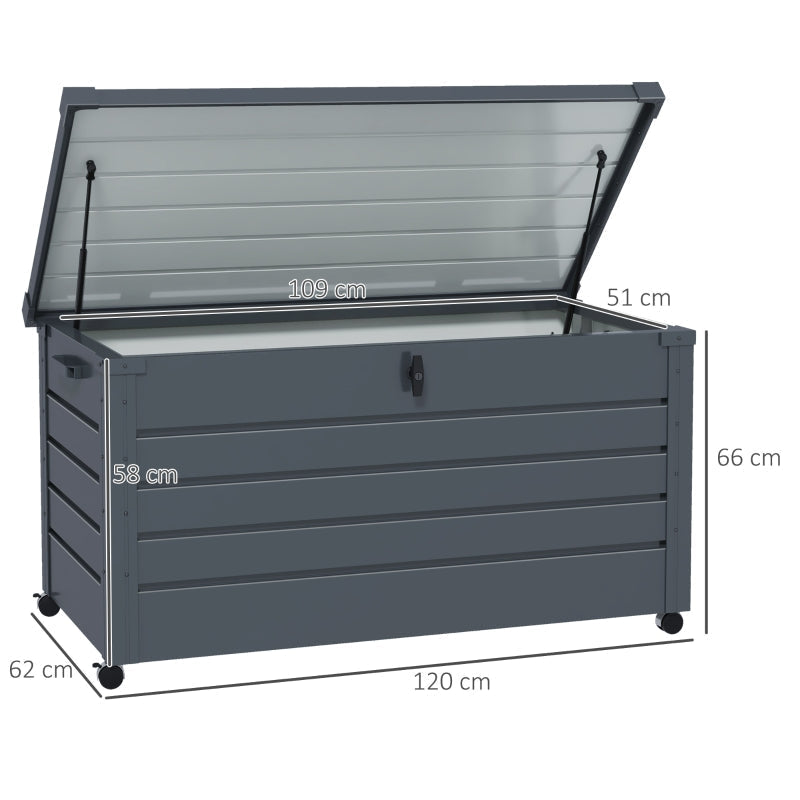 Outdoor Storage Box Weatherproof 4 Wheels 100x62x65cm - Dark Grey