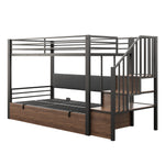 Iron Loft Bed with Hydraulic Function, Padded Backrest and Safety Ladder, 90x200cm, Black PU