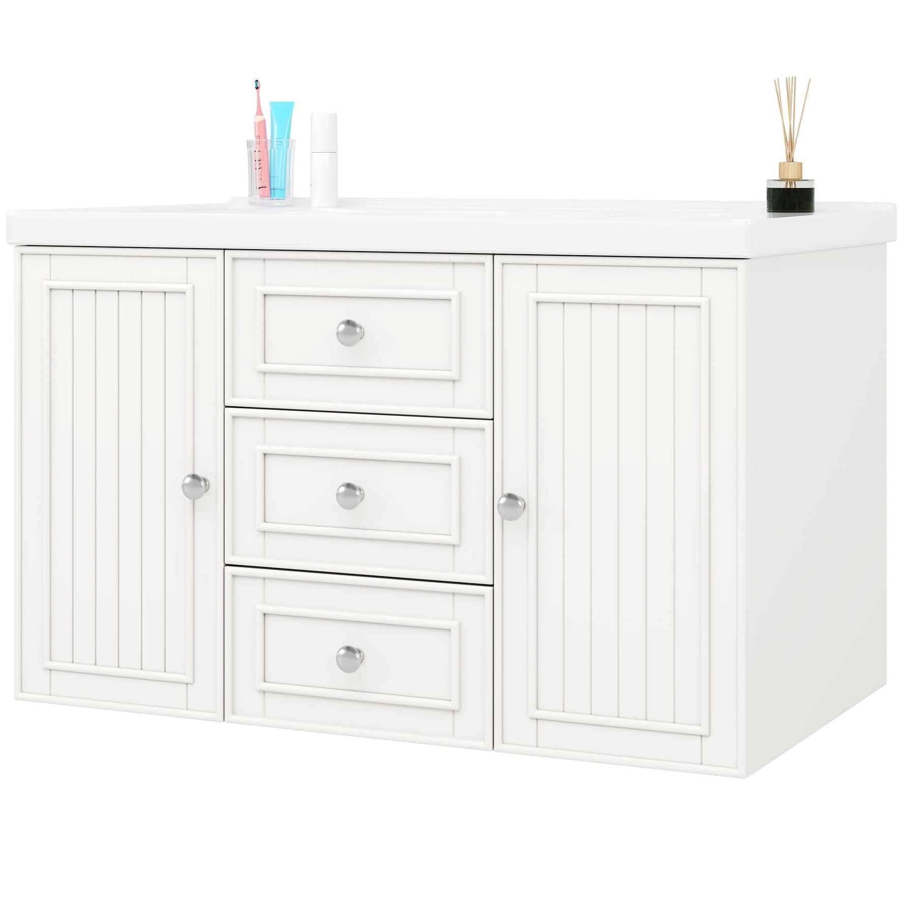 Wall-Mounted Vanity Unit 78.5cm With Sink 3 Drawers - White