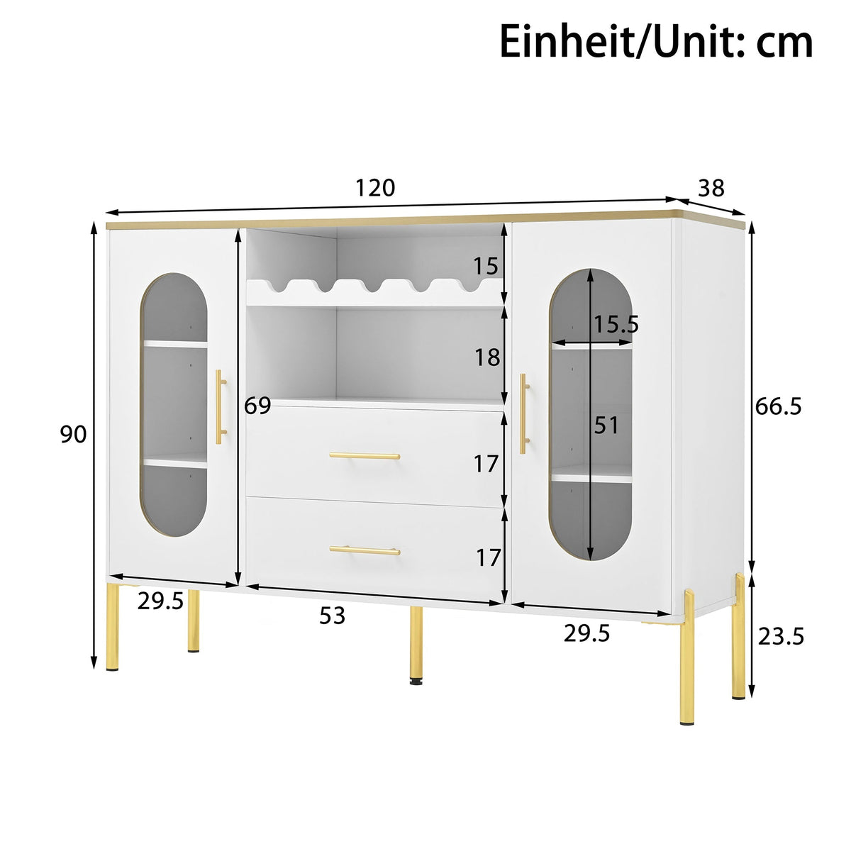 Sideboard, Glass Fronts & Wine Rack, White