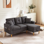 Sofa, L-Shaped Modern 3-Seater with Chaise, Storage, Cup Holder, Pillows