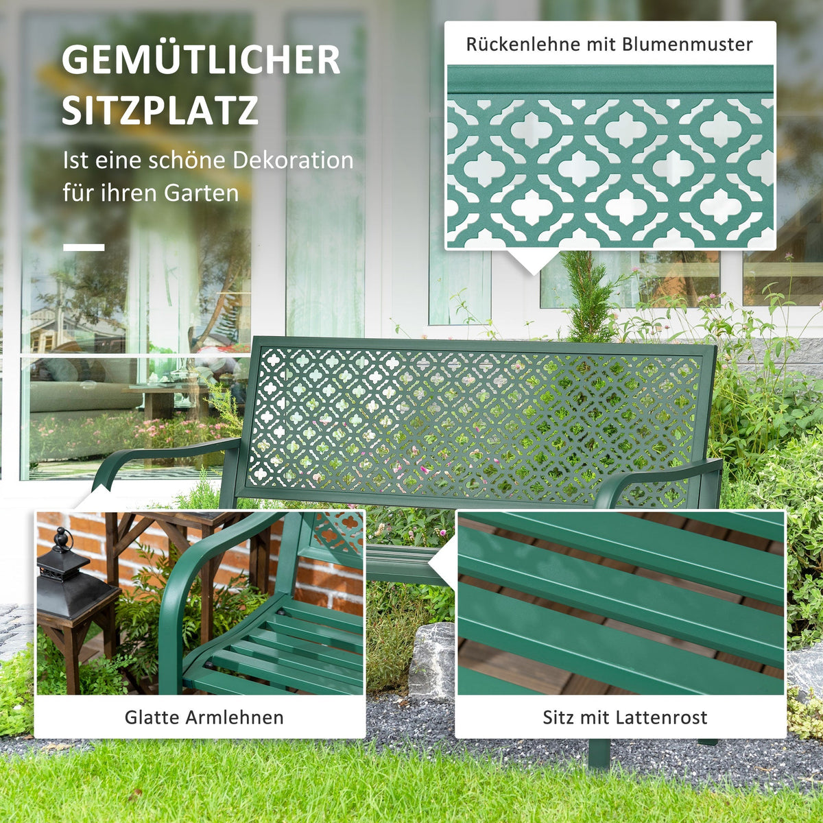 Garden Bench, 280 kg Load Capacity Weatherproof, Dark Green
