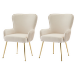 Velvet Dining Chair Set of 2 Armrests Gold Metal Legs Lumbar Support - Beige