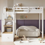 Wooden Mid-Sleeper Bed 90x200cm with Desk & Drawers, White & Natural