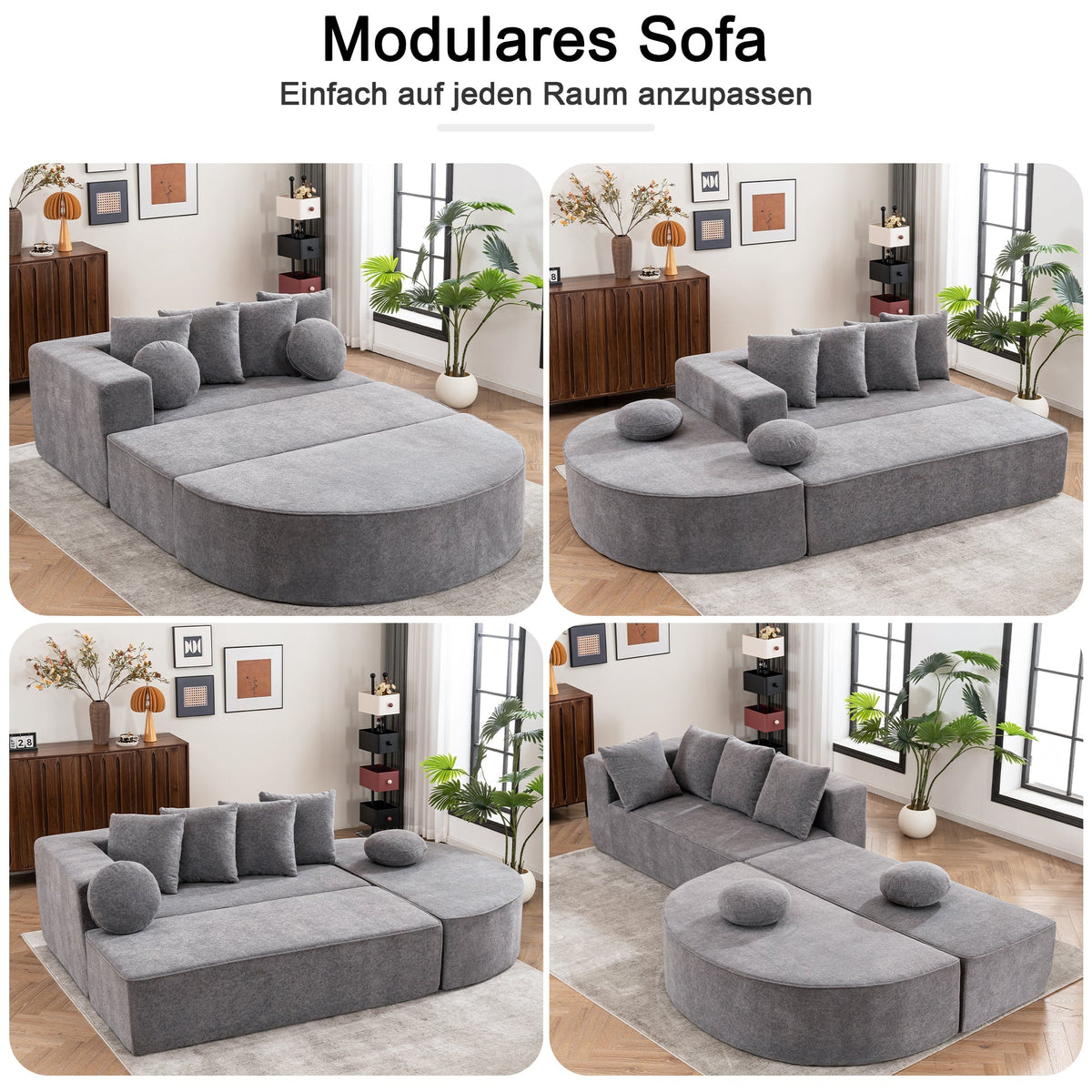 Modular Sofa Segmented Boneless No Assembly - Chenille Fabric