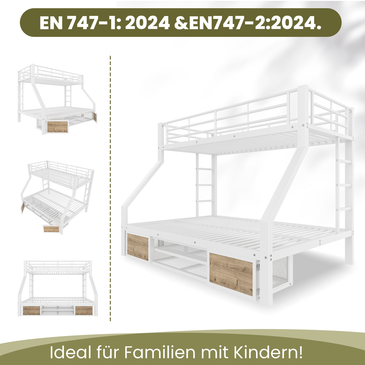 Children's Bunk Bed with Storage & Shoe Cabinet, White