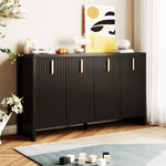Sideboard, Minimalist with Flexible Storage, Gold Handles & Adjustable Dividers, Black
