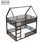 House-Shaped Bunk Bed 140x200 with Fence & LED Light, Black