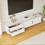 TV Cabinet, Carved Texture with Golden Handles & Feet, Marble